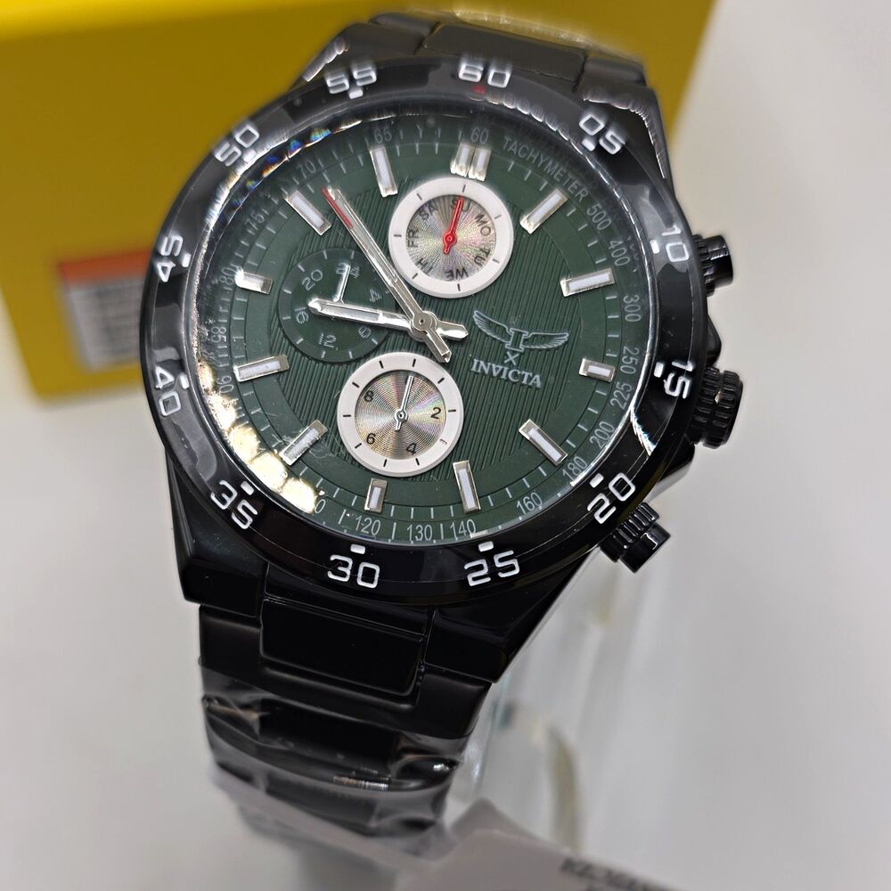 Invicta S1 Rally Men's watch,quartz,43mm,black w/green dial,faux chrono 69981